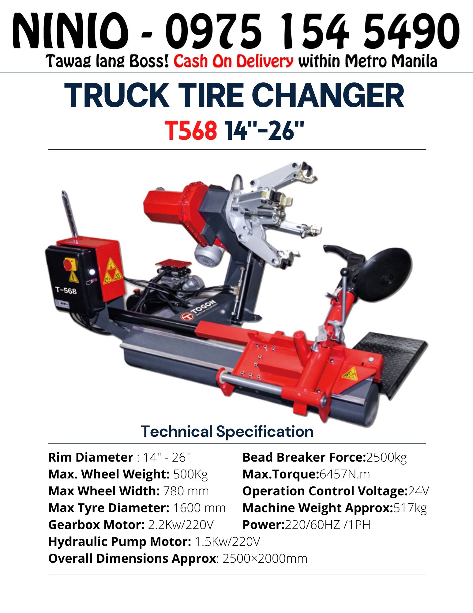 Tongguang T568 Truck Tire Changer Dealer in the Philippines